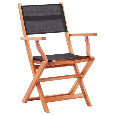 vidaXL Folding Patio Chairs 6 pcs Black Solid Eucalyptus Wood&Textilene Image 2