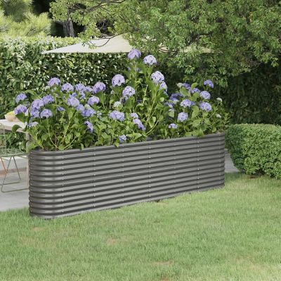 vidaXL Garden Raised Bed Powder-coated Steel 102.4"x15.7"x26.8" Gray Image 1