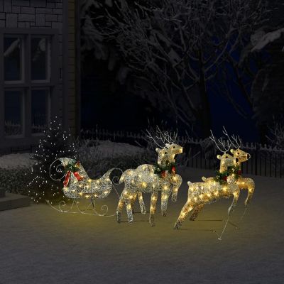 vidaXL Gold Reindeer & Sleigh Christmas Decoration with 100pc Warm White LED Lights Image 1