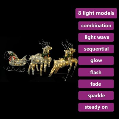 vidaXL Gold Reindeer & Sleigh Christmas Decoration with 100pc Warm White LED Lights Image 2
