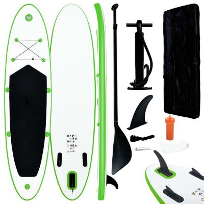 vidaXL Inflatable Stand Up Paddle Board Set Green and White Image 1