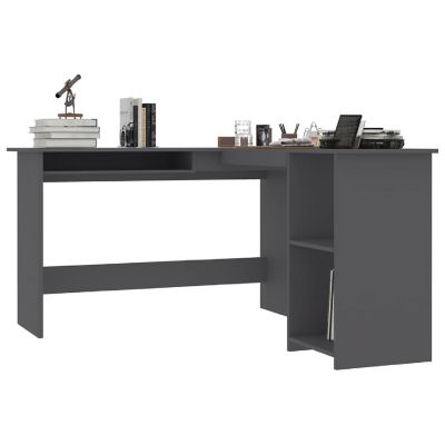 vidaXL L-Shaped Corner Desk Gray 47.2"x55.1"x29.5" Engineered Wood Image 3