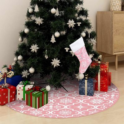 vidaXL Luxury Christmas Tree Skirt with Stocking Pink 4 ft Fabric Image 1