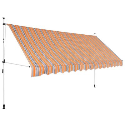 vidaXL Manual Retractable Awning 137.8" Yellow and Blue Stripes Image 1