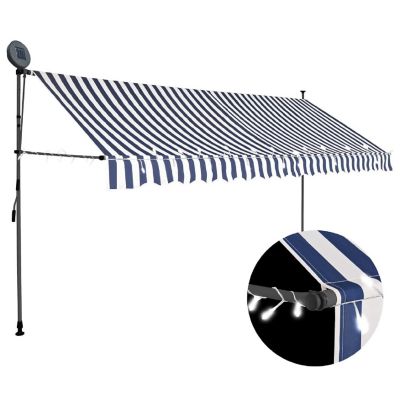 vidaXL Manual Retractable Awning with LED 137.8" Blue and White Image 1