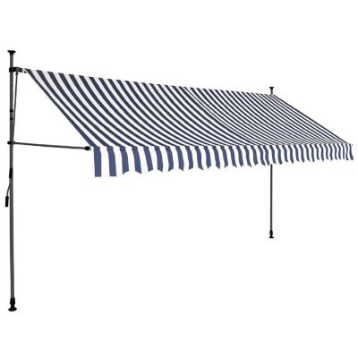 vidaXL Manual Retractable Awning with LED 137.8" Blue and White Image 2