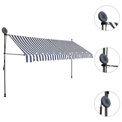 vidaXL Manual Retractable Awning with LED 137.8" Blue and White Image 3