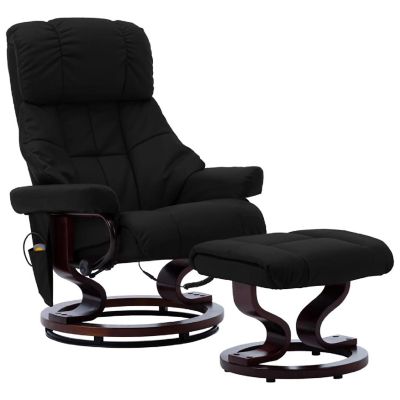 vidaXL Massage Recliner with Ottoman Black Faux Leather and Bentwood Image 1