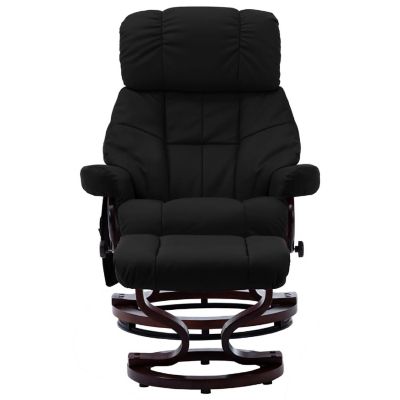 vidaXL Massage Recliner with Ottoman Black Faux Leather and Bentwood Image 2