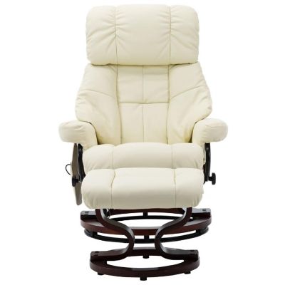 vidaXL Massage Recliner with Ottoman Cream Faux Leather and Bentwood Image 2