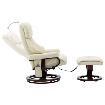 vidaXL Massage Recliner with Ottoman Cream Faux Leather and Bentwood Image 3
