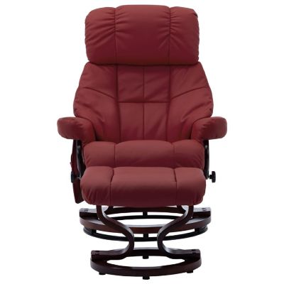 vidaXL Massage Recliner with Ottoman Wine Red Faux Leather and Bentwood Image 2