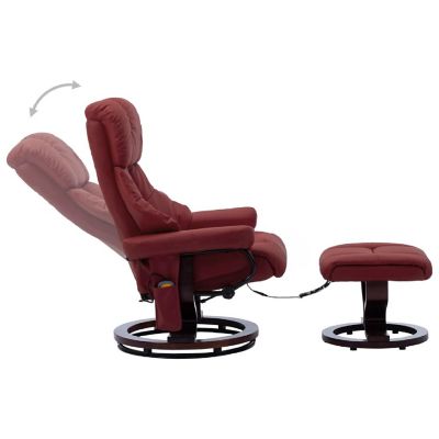 vidaXL Massage Recliner with Ottoman Wine Red Faux Leather and Bentwood Image 3