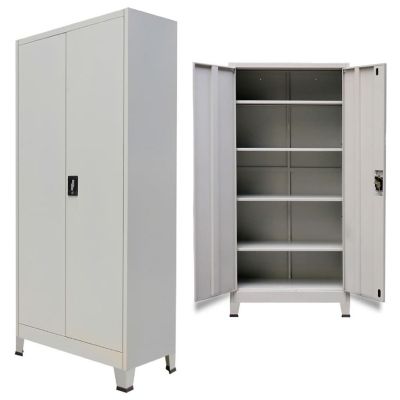 vidaXL Office Cabinet with 2 Doors Steel 35.4"x15.7"x70.9" Gray Image 3