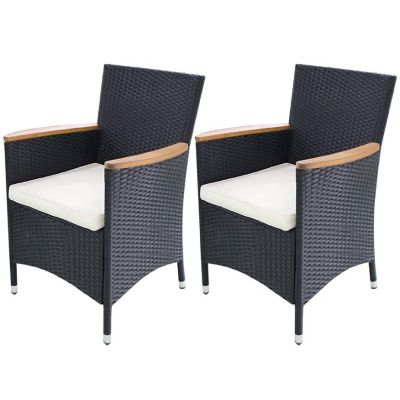 vidaXL Outdoor Chairs 2 pcs with Cushions Poly Rattan Black Image 1