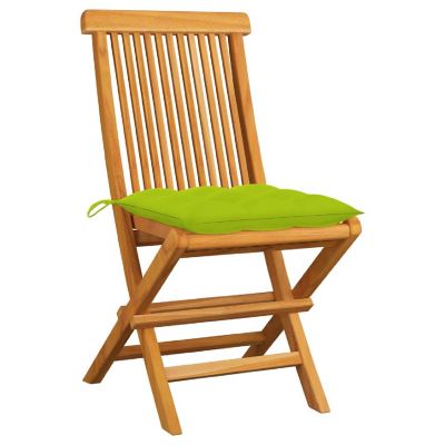 vidaXL Outdoor Chairs with Bright Green Cushions 2 pcs Solid Teak Wood Image 2
