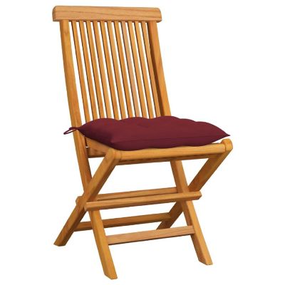 vidaXL Outdoor Chairs with Wine Red Cushions 6 pcs Solid Teak Wood Image 2