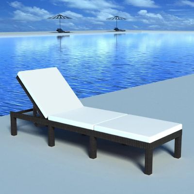 vidaXL Outdoor Lounger with Cushion Poly Rattan Black Image 1