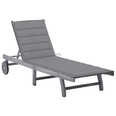vidaXL Outdoor Sun Lounger with Cushion Gray Solid Acacia Wood Image 1
