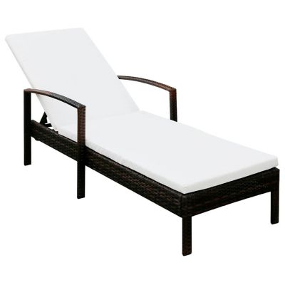 vidaXL Outdoor Sunbed with Cushion Poly Rattan Brown Image 1