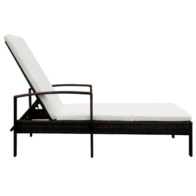 vidaXL Outdoor Sunbed with Cushion Poly Rattan Brown Image 2