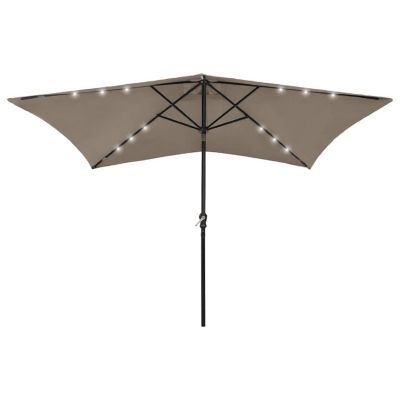 vidaXL Parasol with LEDs and Steel Pole Taupe 6.6'x9.8' Image 1