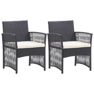 vidaXL Patio Armchairs with Cushions 2 pcs Black Poly Rattan Image 1
