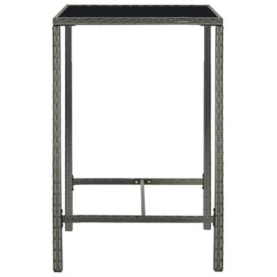 vidaXL Patio Bar Table Gray 27.6"x27.6"x43.3" Poly Rattan and Glass Image 3