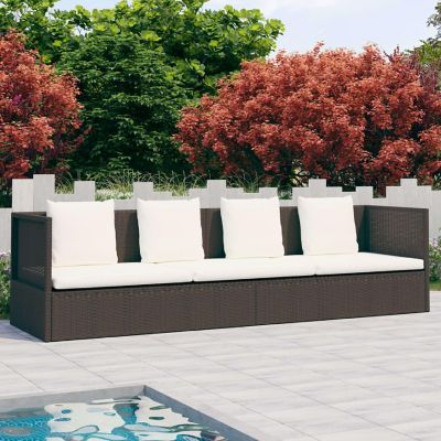 vidaXL Patio Bed with Cushion & Pillows Poly Rattan Brown Image 1