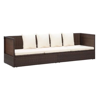 vidaXL Patio Bed with Cushion & Pillows Poly Rattan Brown Image 2