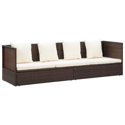 vidaXL Patio Bed with Cushion & Pillows Poly Rattan Brown Image 3