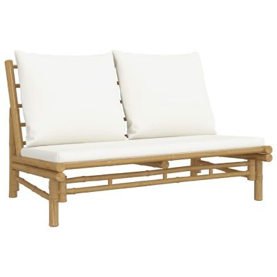 vidaXL Patio Bench with Cream White Cushions Bamboo Image 1