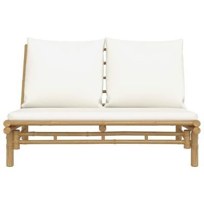 vidaXL Patio Bench with Cream White Cushions Bamboo Image 3
