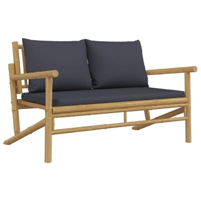 vidaXL Patio Bench with Dark Gray Cushions Bamboo Image 1