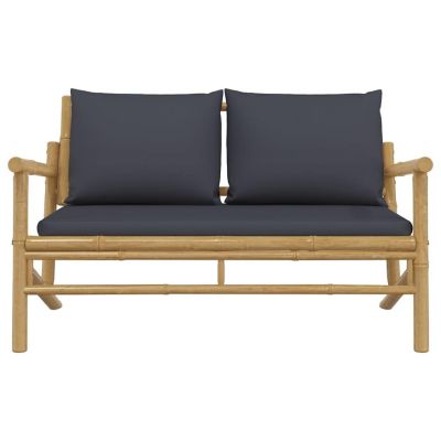 vidaXL Patio Bench with Dark Gray Cushions Bamboo Image 3