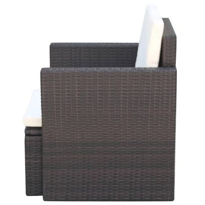 vidaXL Patio Chair with Cushions and Pillows Poly Rattan Brown Image 3
