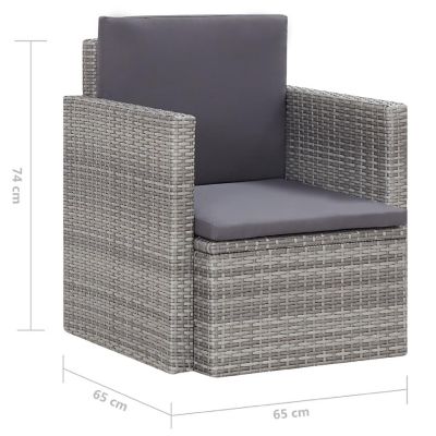 vidaXL Patio Chair with Cushions Poly Rattan Gray Image 3