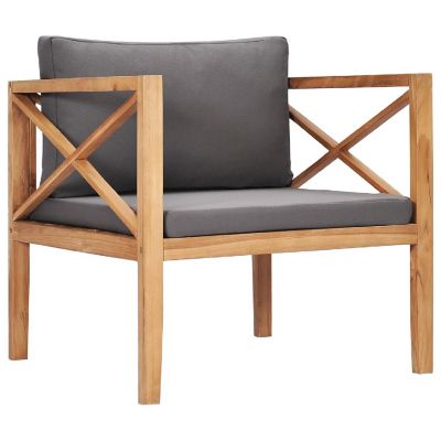 vidaXL Patio Chair with Dark Gray Cushions Solid Teak Wood Image 1