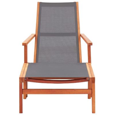 vidaXL Patio Chair with Footrest Gray Solid Wood Eucalyptus and Textilene Image 1