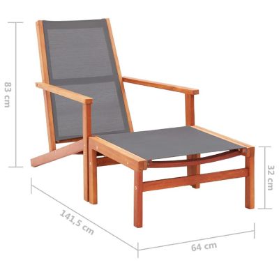 vidaXL Patio Chair with Footrest Gray Solid Wood Eucalyptus and Textilene Image 3