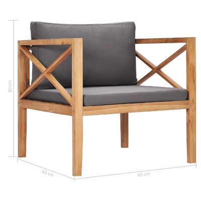 vidaXL Patio Chair with Gray Cushions Solid Wood Teak Image 3