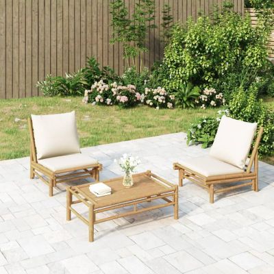 vidaXL Patio Chairs 2 pcs with Cream White Cushions Bamboo Image 1