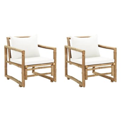 vidaXL Patio Chairs 2 pcs with Cushions and Pillows Bamboo Image 1