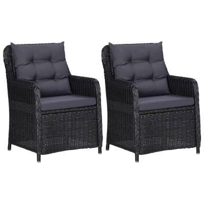 vidaXL Patio Chairs 2 pcs with Cushions Poly Rattan Black Image 1
