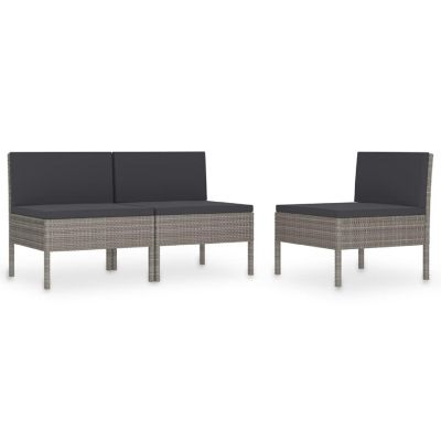 vidaXL Patio Chairs 3 pcs with Cushions Poly Rattan Gray Image 1