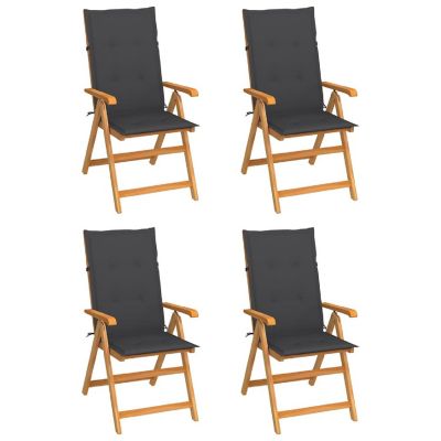 vidaXL Patio Chairs 4 pcs with Anthracite Cushions Solid Teak Wood Image 1