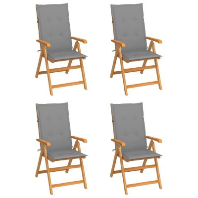 vidaXL Patio Chairs 4 pcs with Gray Cushions Solid Teak Wood Image 1