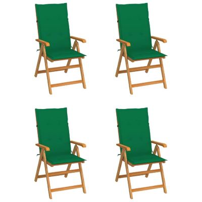 vidaXL Patio Chairs 4 pcs with Green Cushions Solid Teak Wood Image 1
