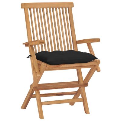vidaXL Patio Chairs with Black Cushions 4 pcs Solid Teak Wood Image 3