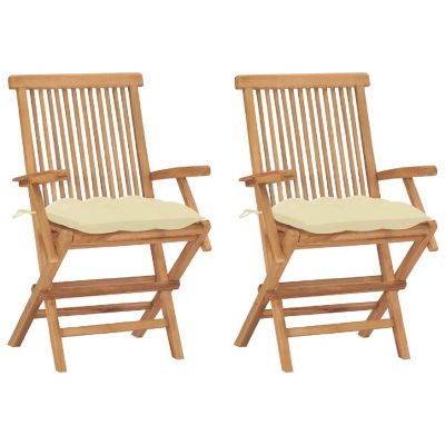 vidaXL Patio Chairs with Cream White Cushions 2 pcs Solid Teak Wood Image 1